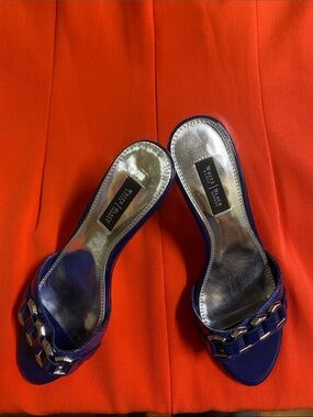 White House Black Market Royal Blue Chain-Link Slide Mules